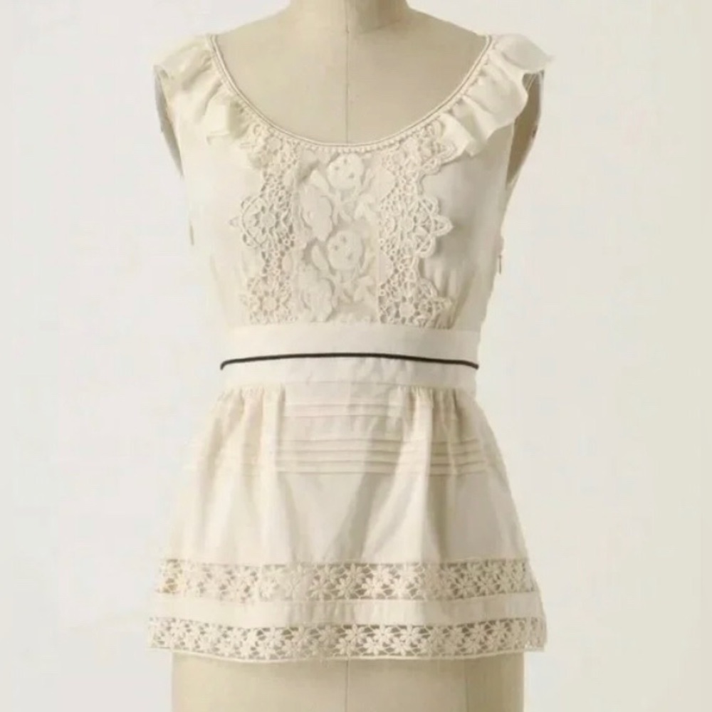 Vintage Anthropologie Floreat High Tea Blouse Lace Ruffle